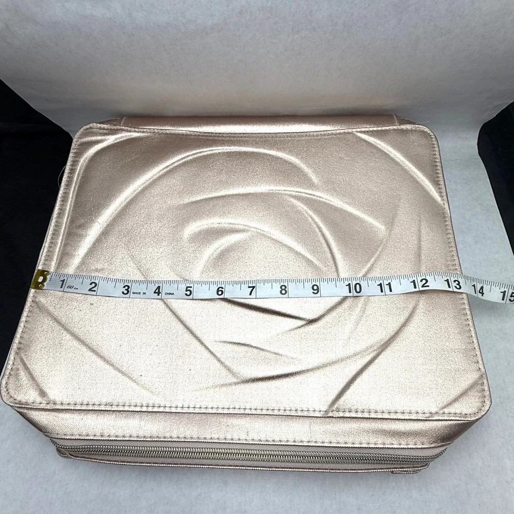 Lancome Paris Metallic Rose Gold Embossed Rose Makeup Train Case Travel Bag